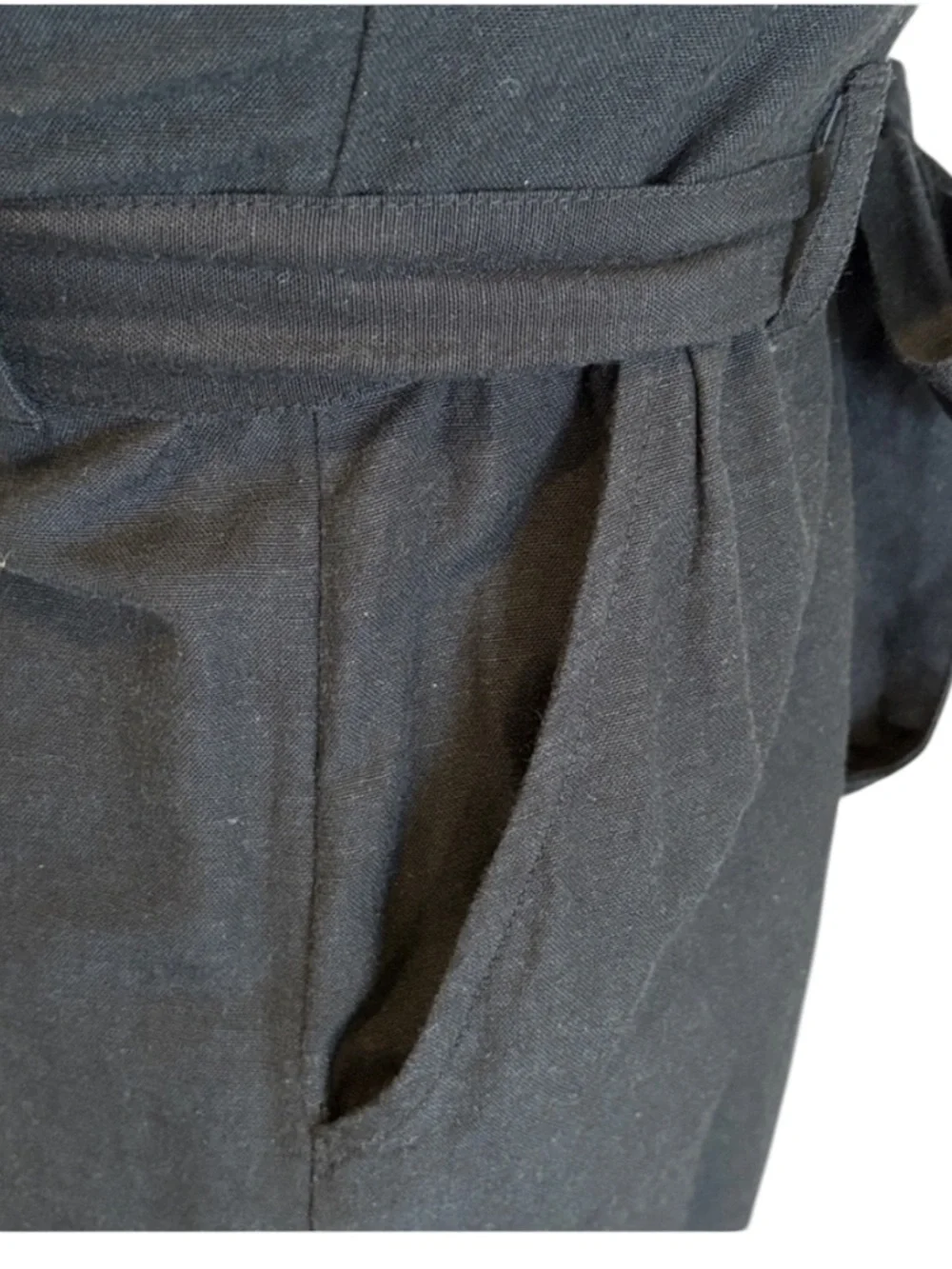 Roxy Black Linen Blend Wide Leg Jumpsuit XS Button Front Belted Pockets boho - Picture 8 of 9